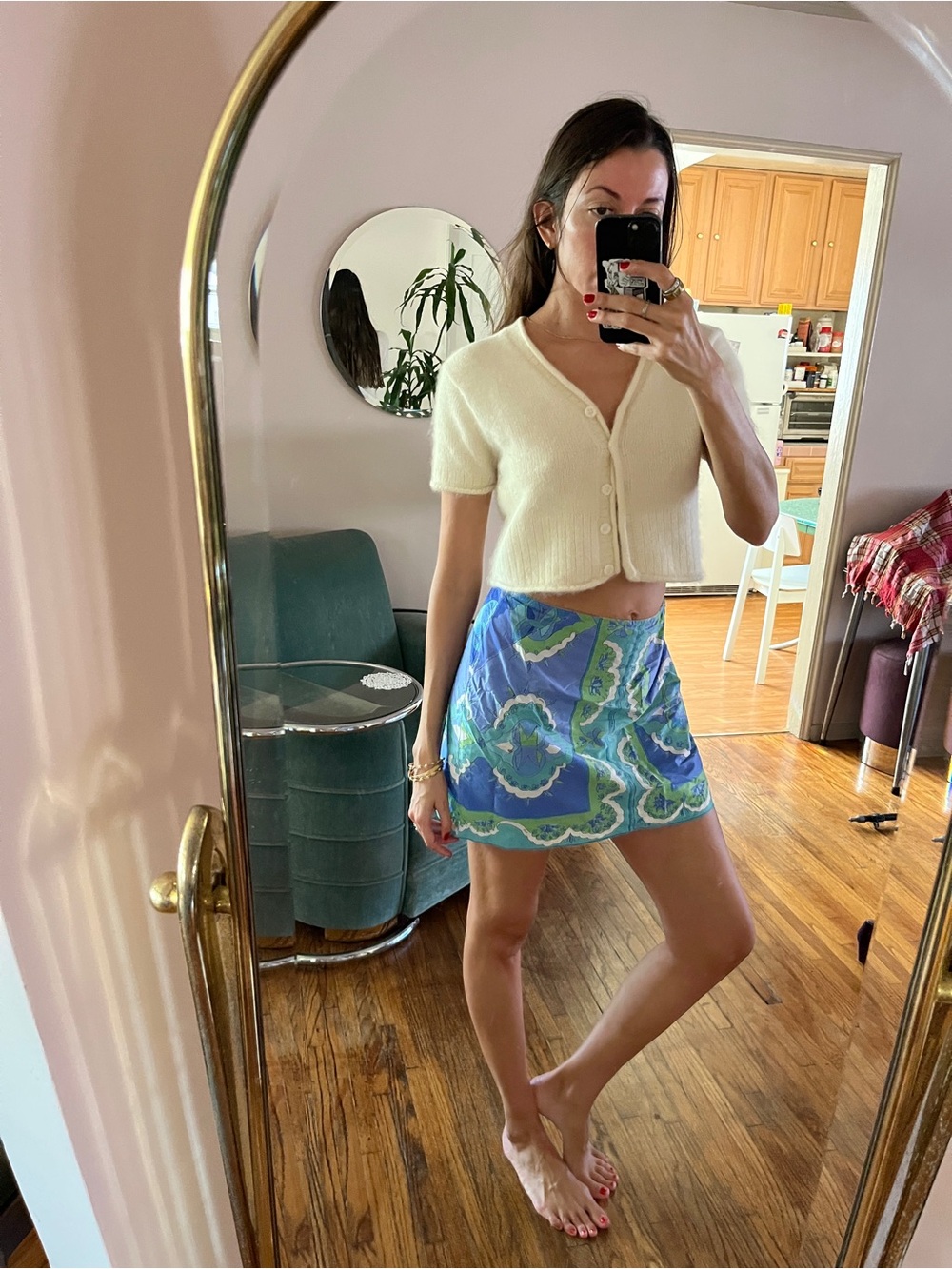 Vintage Pucci Blue & Green Paisley Mini Skirt - Women's Skirt